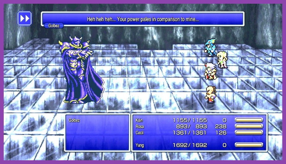 Final Fantasy 4 Pixel Remaster party fighting a high level endgame boss