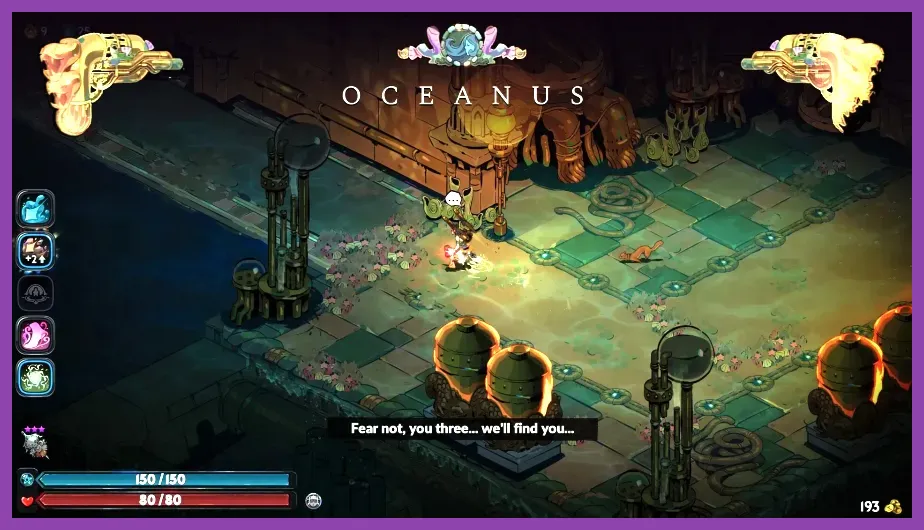 Hades 2 Oceanus region gameplay with Melinoe and bright visual effects