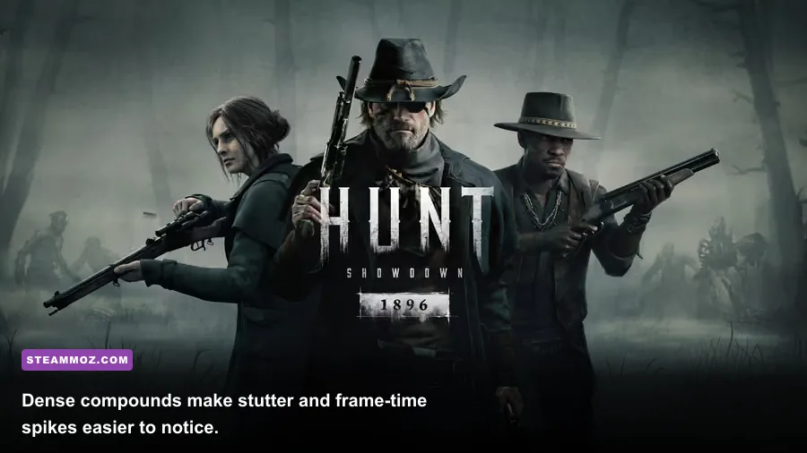 Hunt Showdown 1896 hunter exploring a Biatatá bayou compound