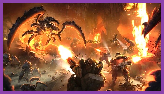 Space dwarves mining minerals in a dark alien cavern filled with glowing crystals