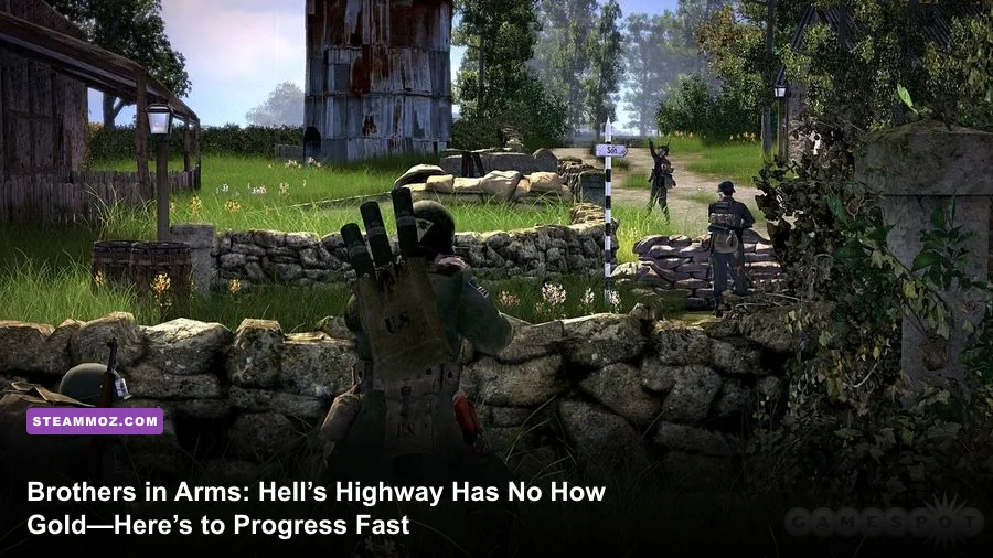 Brothers in Arms Hell's Highway soldiers advancing through a World War II battlefield