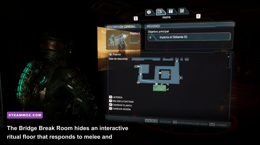The mysterious ritual circle on the floor of the Bridge Break Room in Dead Space Remake