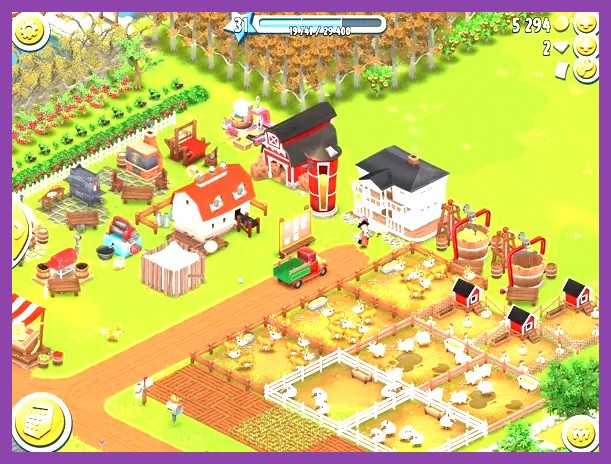 Hay Day iOS showing farm with neighborhood trade