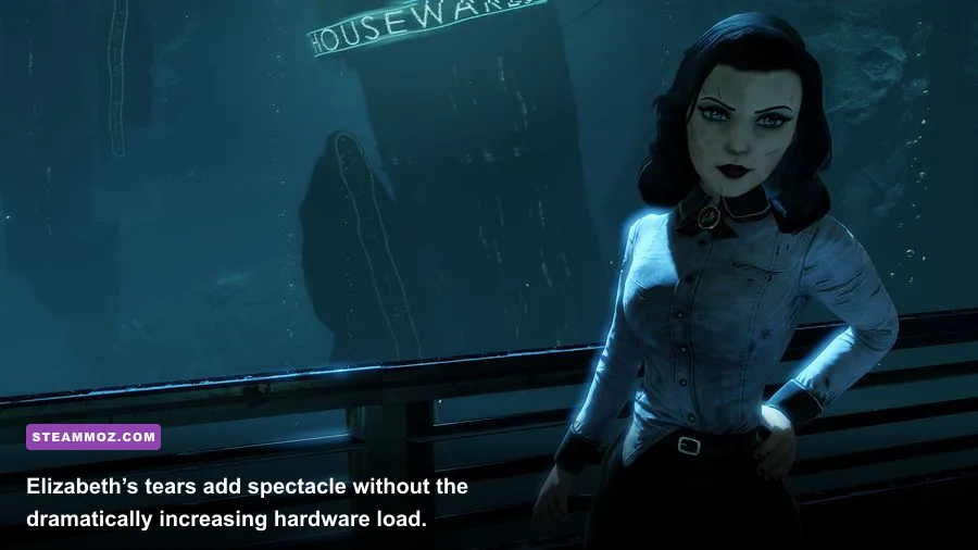 Elizabeth opening a dimensional tear beside Booker during BioShock Infinite gameplay
