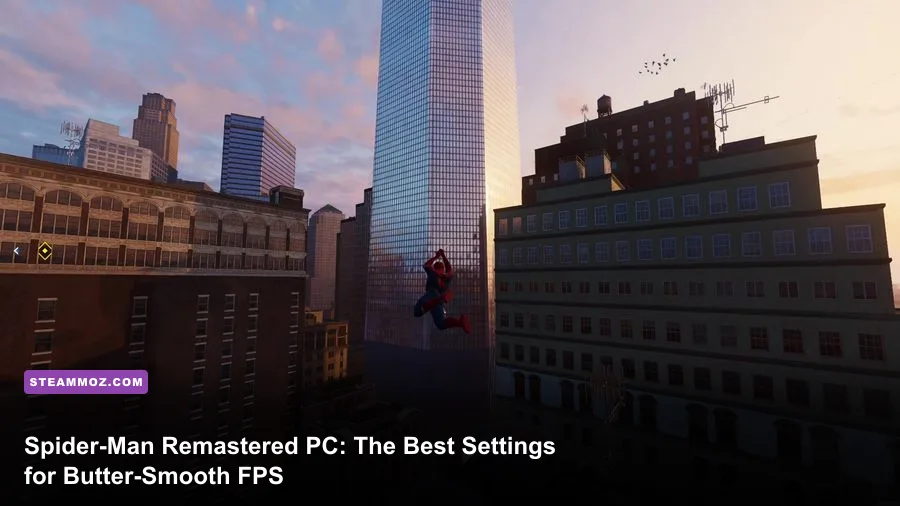 Spider-Man swinging through the streets of Manhattan on PC