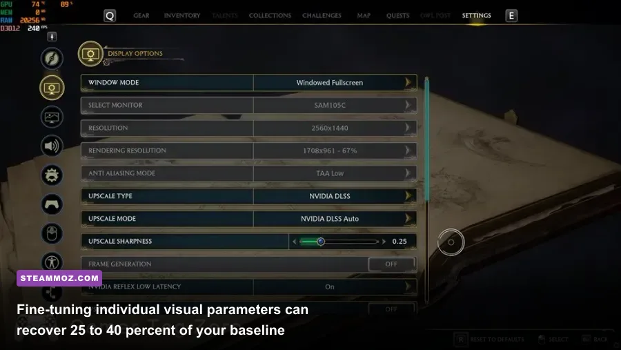 PC graphics settings menu in Hogwarts Legacy showing texture and shadow toggles