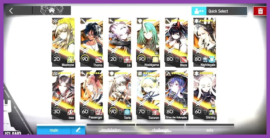 Arknights squad deployment screen and loadout