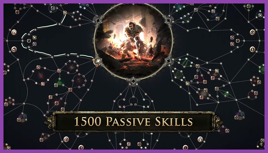 Detailed view of the Path of Exile 2 passive skill tree with notable nodes highlighted