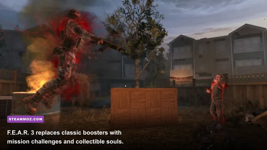 Point Man and Paxton Fettel fighting through a ruined facility in F.E.A.R. 3