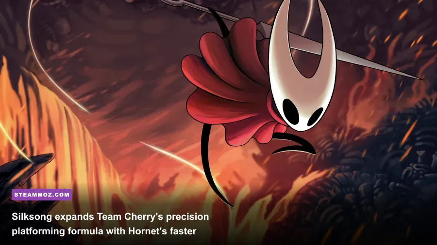 Hornet traversing the insect kingdom of Pharloom in Hollow Knight Silksong