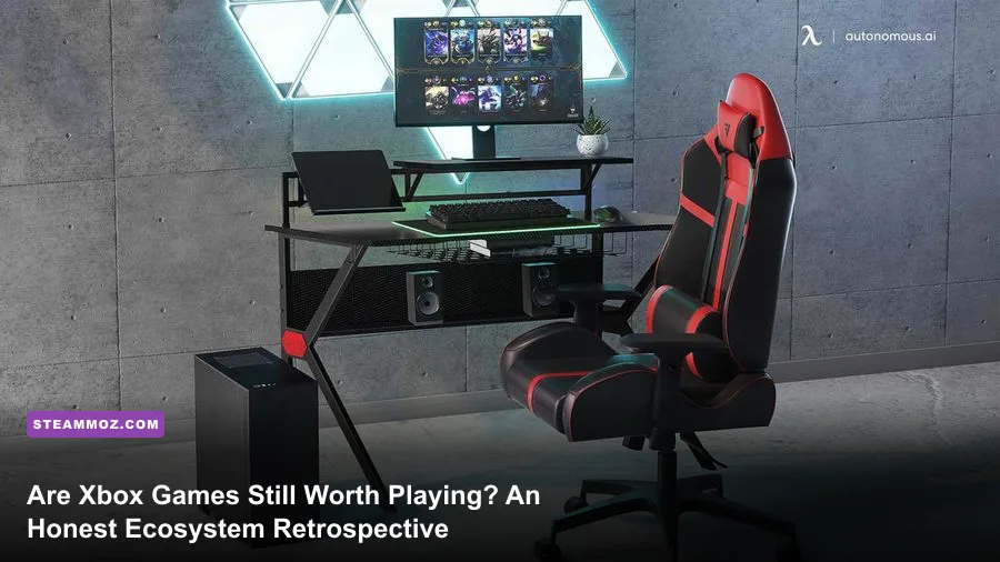 Xbox Series X console glowing beside an illuminated controller on a modern gaming setup