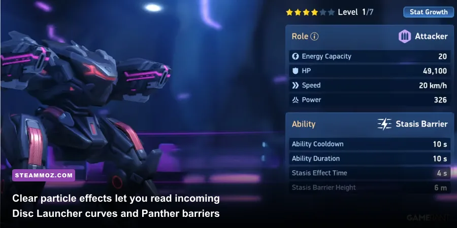 Panther mech deploying a stasis barrier during Mech Arena PC match