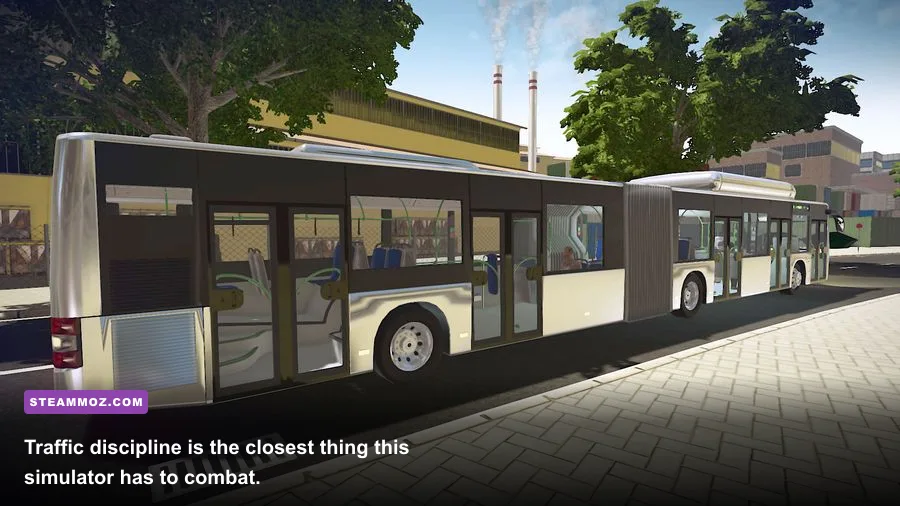 Bus Simulator 16 bus navigating traffic and intersections in the city