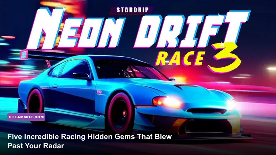 High-octane neon drifting game showing stylized vehicles cornering at night