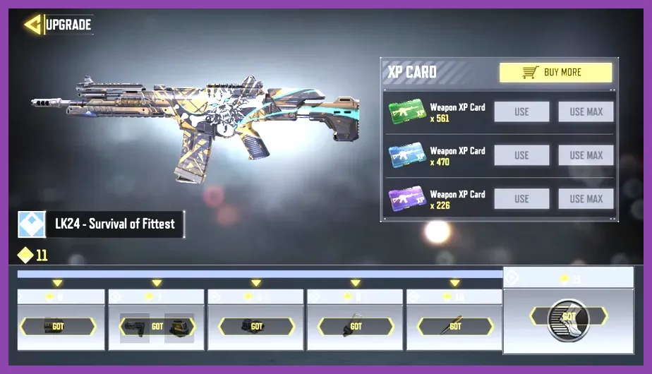 Using XP cards to level up weapons fast in Call of Duty Mobile gunsmith