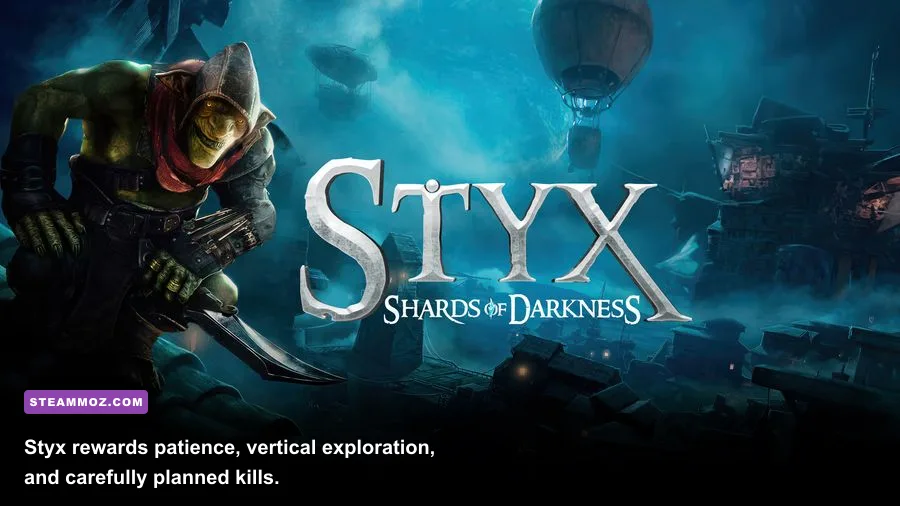 Styx sneaking through a dark fortress in Styx Shards of Darkness
