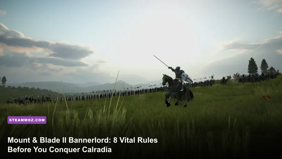 Heavy cavalry and infantry colliding in Mount and Blade II Bannerlord
