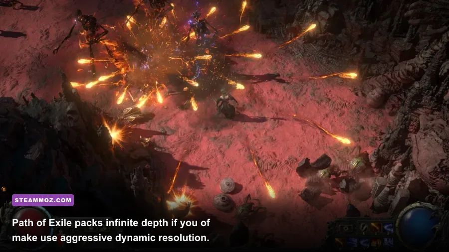 Path of Exile high tier endgame map packed with mobs and elemental spells