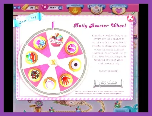 Candy Crush Saga daily bonus calendar and spin wheel