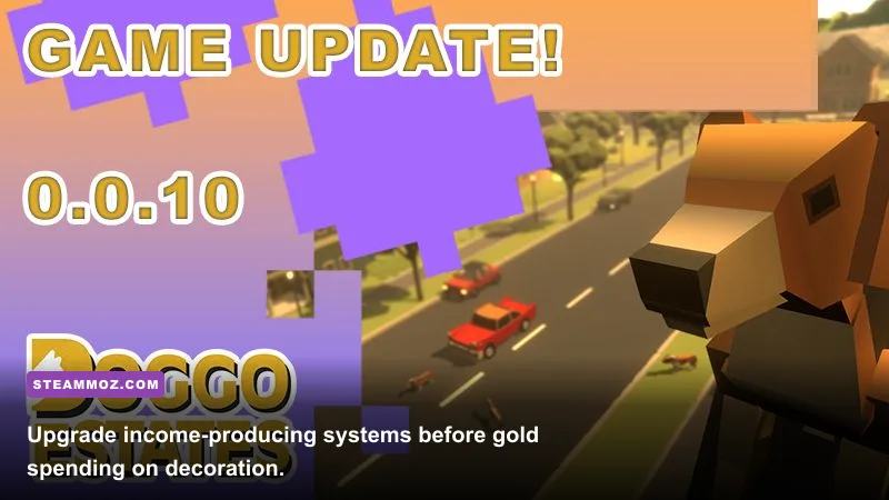 Doggo Estates upgrade menu showing buildings and progression rewards