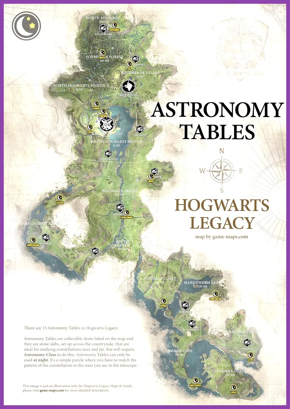 Hogwarts Legacy astronomy tables secret locations