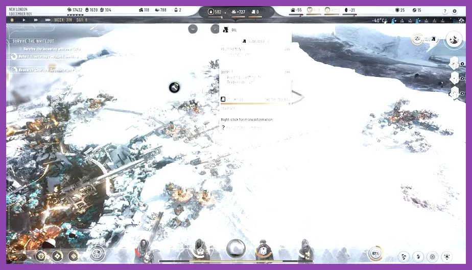 Frostpunk 2 resource management graphs and material stockpiles
