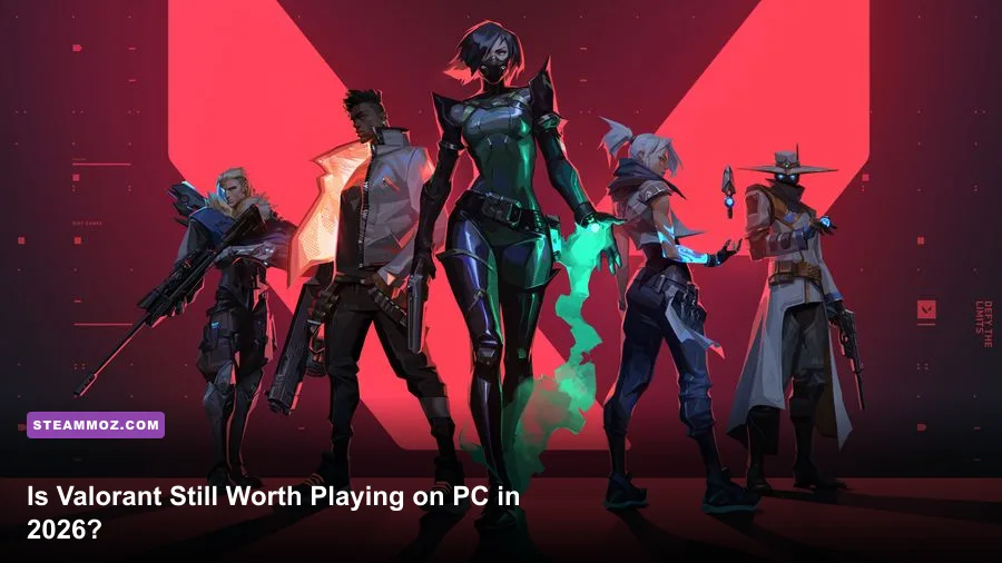 Valorant agents preparing for a tactical round on PC in 2026