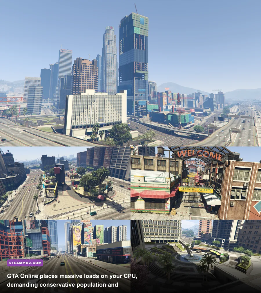 Downtown Los Santos traffic and player vehicles in GTA Online session