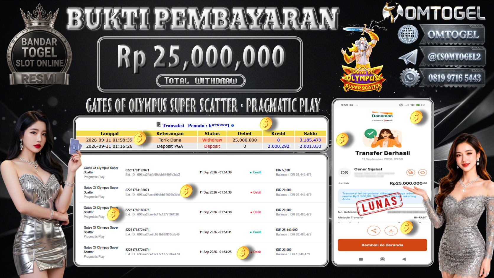 OMTOGEL JACKPOT PRAGMATIC PLAY GATES OF OLYMPUS SUPER SCATTER Rp.25,000,000,- DIBAYAR LUNAS
