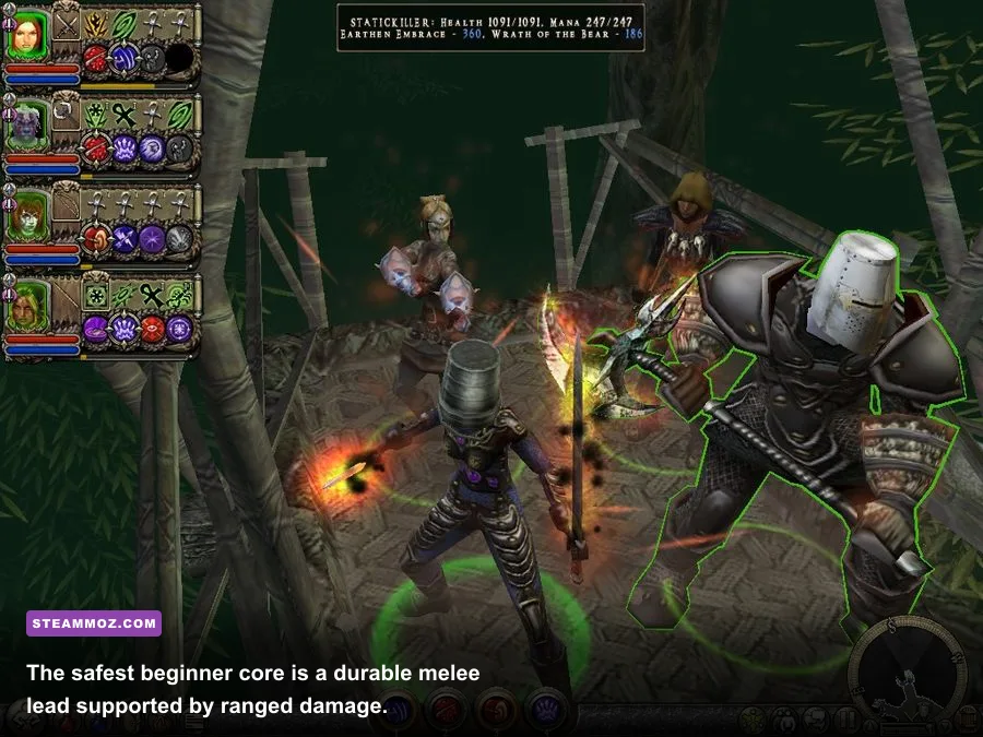 Dungeon Siege 2 party featuring a melee fighter and ranged attacker
