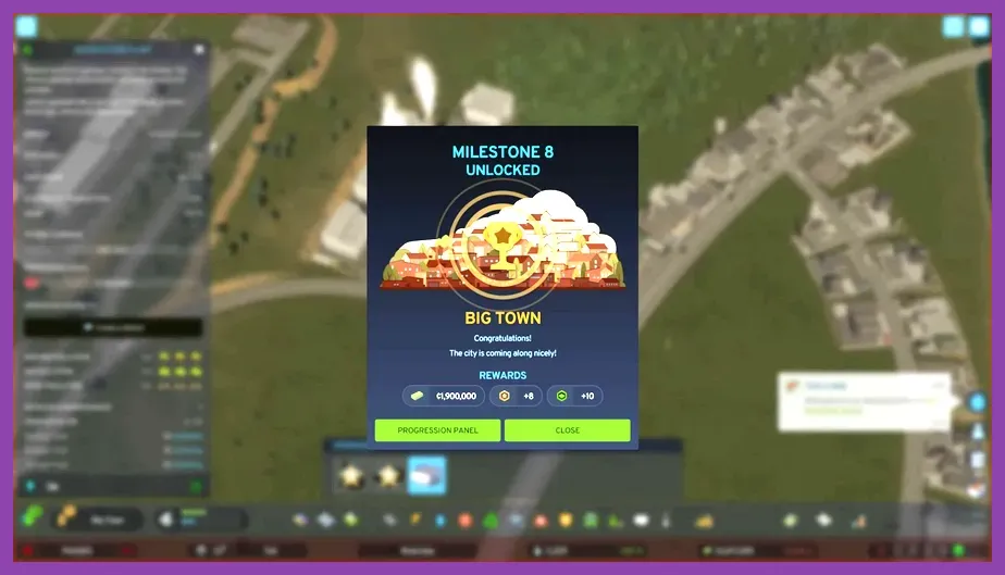 Milestones tab showing unlocked milestones and mod icons