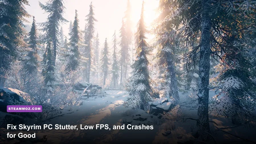 Skyrim Special Edition snowy mountain landscape on PC