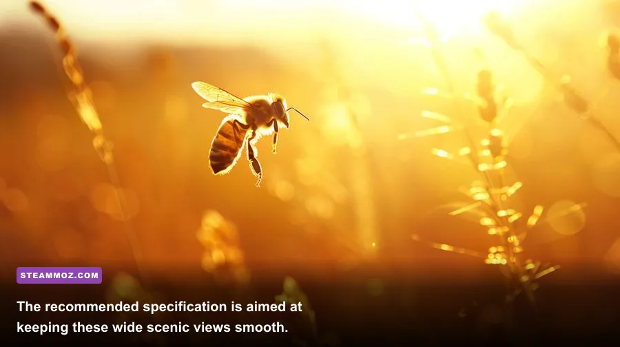 Bee Simulator honeybee flying over flowers at sunset in a warm colorful scene