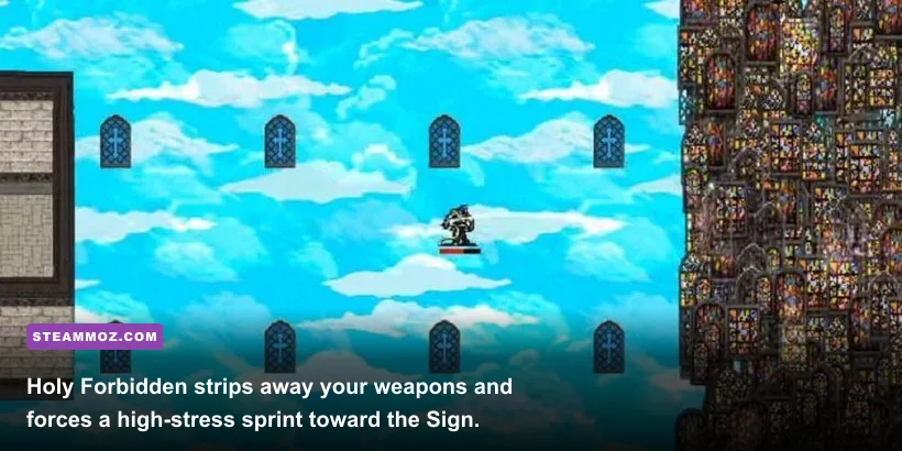 The stained-glass runner corridor in Vampire Survivors Holy Forbidden secret stage