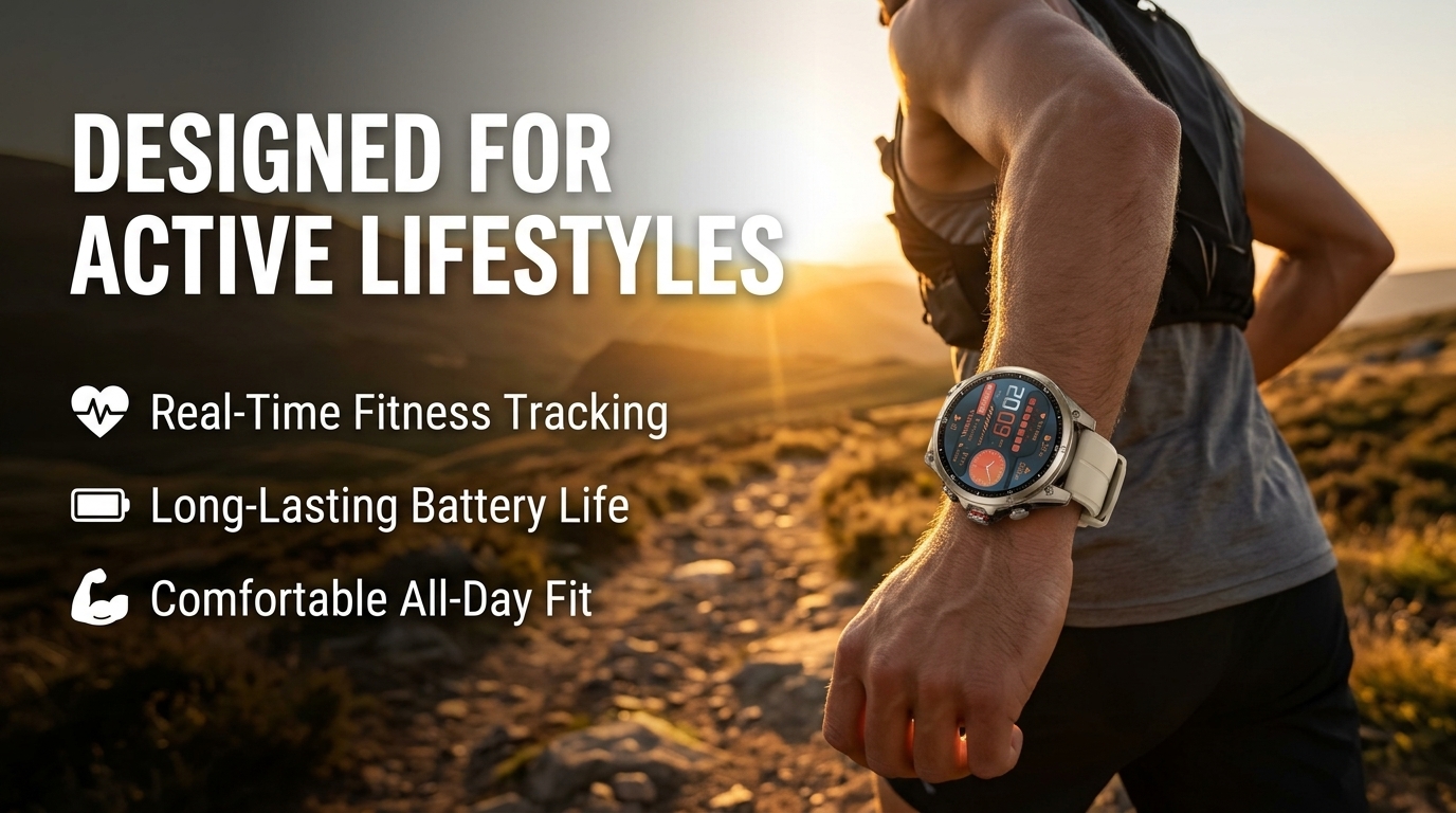 FT66 smartwatch worn during outdoor hiking and extreme sports activities