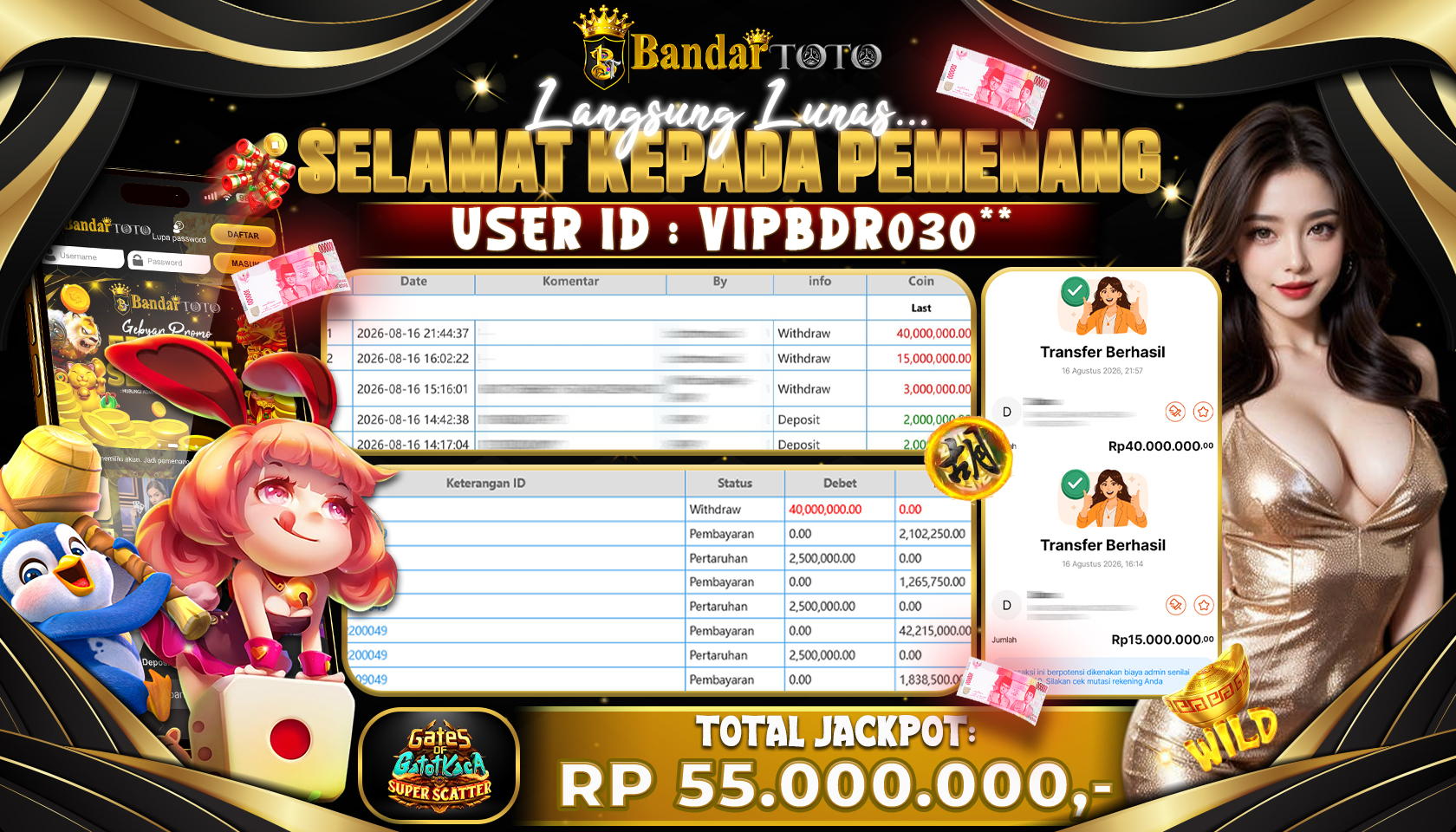 BANDARTOTO JACKPOT PP-GATES OF GATOT KACA 55 JUTA DIBAYAR LUNAS,-