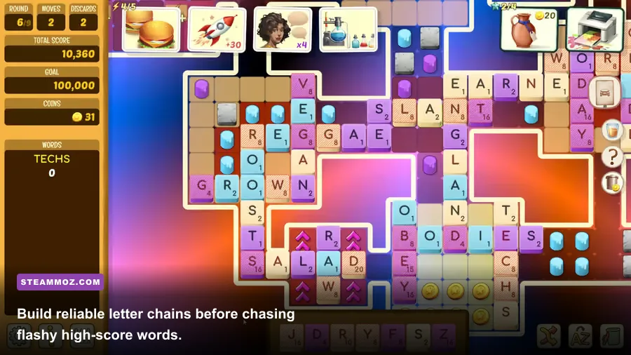 Beyond Words letter board with connected letters during a combat encounter