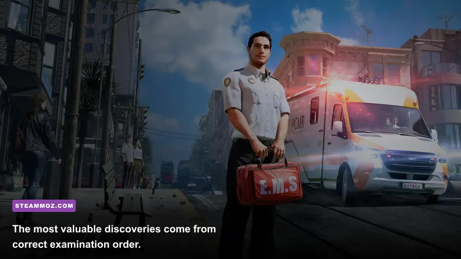 Paramedic examining and treating a patient in Ambulance Life