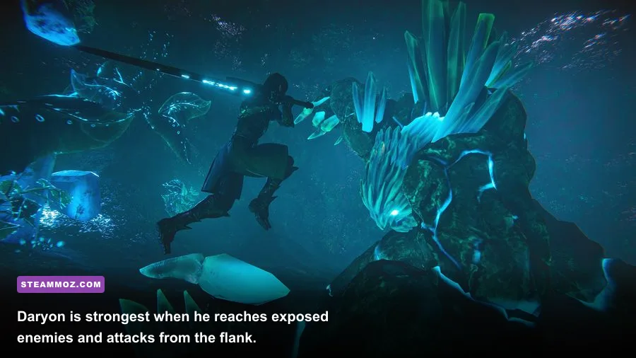 Daryon fighting a machine enemy in Edge Of Eternity