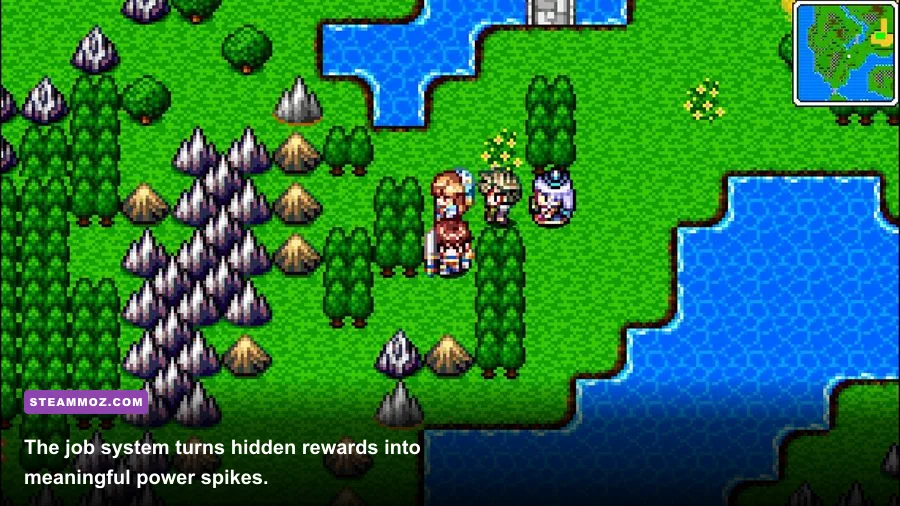 Dragon Lapis party characters using the job system