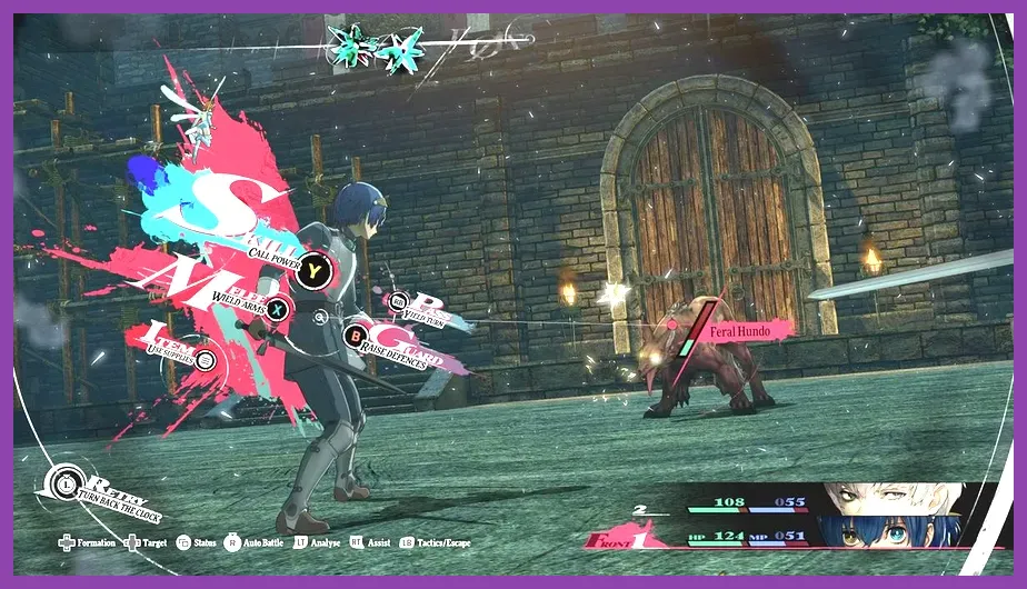 Metaphor ReFantazio combat interface displaying a weakness hit and turn icons