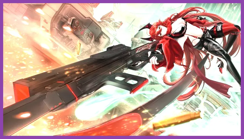 NIKKE Red Hood and Modernia fighting a boss in campaign combat