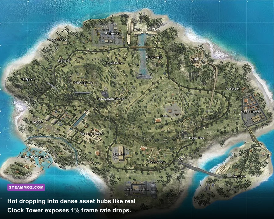Player landing near Clock Tower in Free Fire Bermuda map