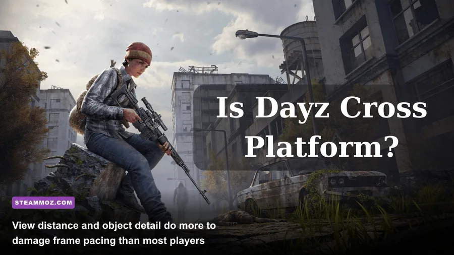 DayZ PC gameplay at a military base with long view distance and detailed terrain