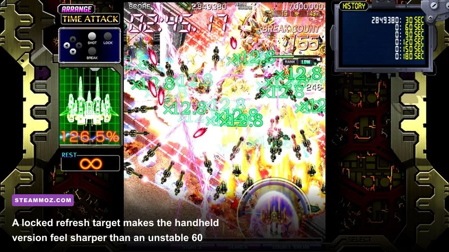 Crimzon Clover World EXplosion running on Steam Deck during a bullet hell stage
