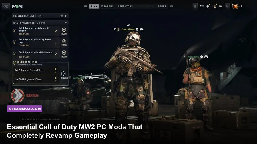 First-person perspective of Call of Duty Modern Warfare 2 PC with modern high field of view mod