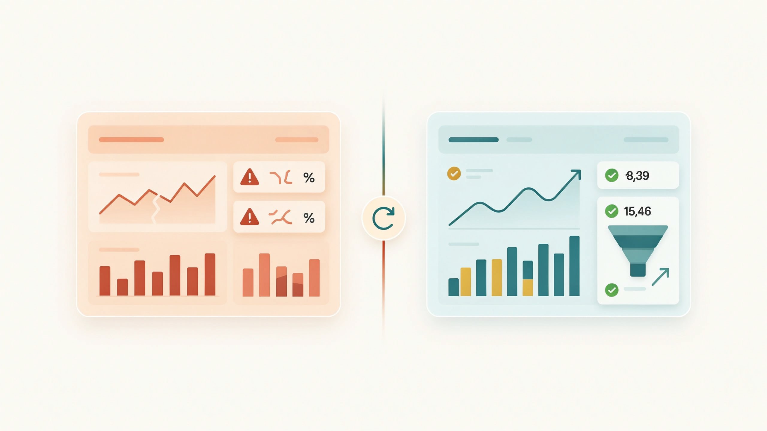 Before and after analytics dashboard showing corrected tracking data