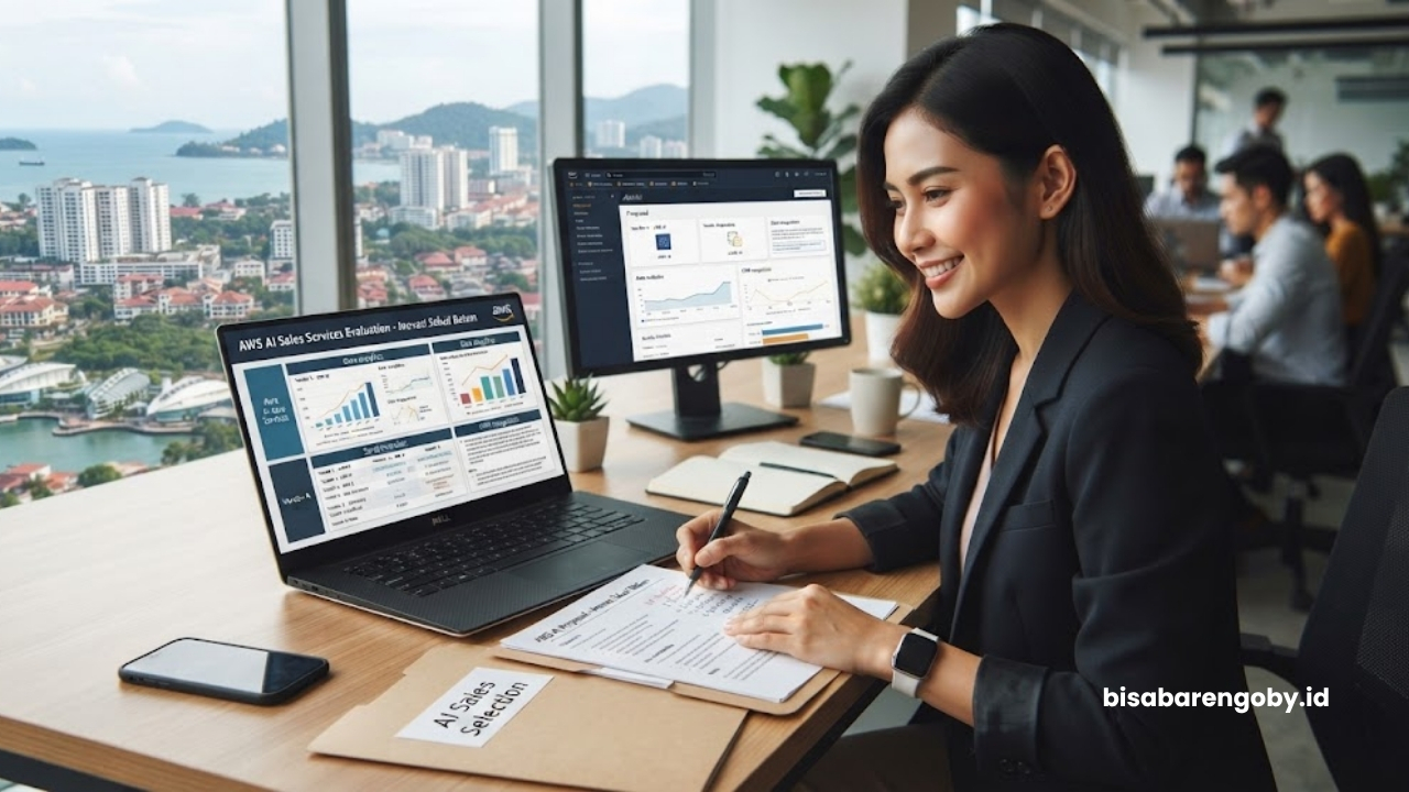 Manajer penjualan mengevaluasi penawaran saat menyeleksi jasa AI Sales untuk startup di Batam berbasis AWS AI