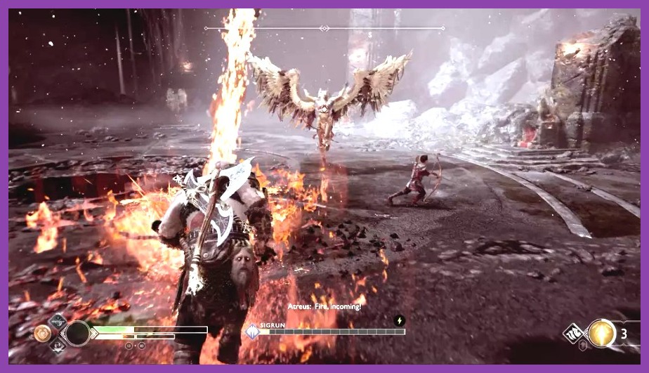 Kratos fighting Valkyrie Queen Sigrun in God of War New Game Plus mode