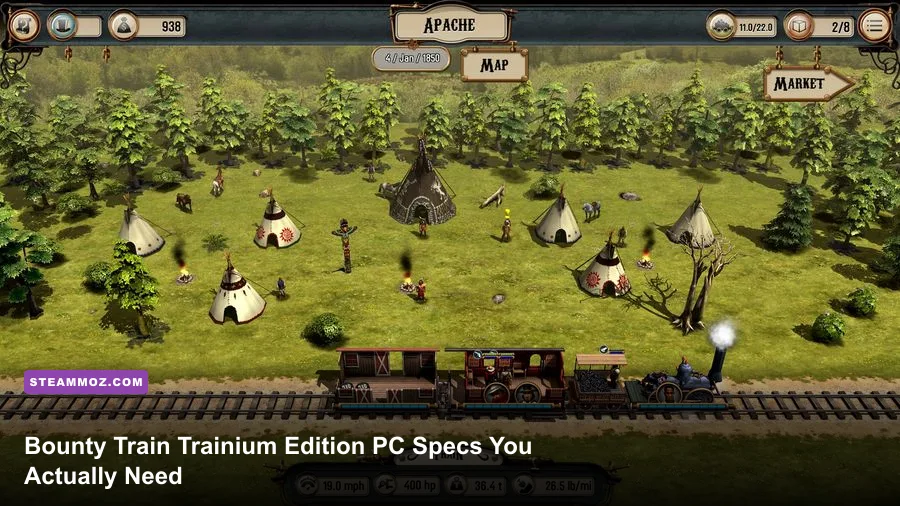 Bounty Train Trainium Edition locomotive traveling across the American frontier